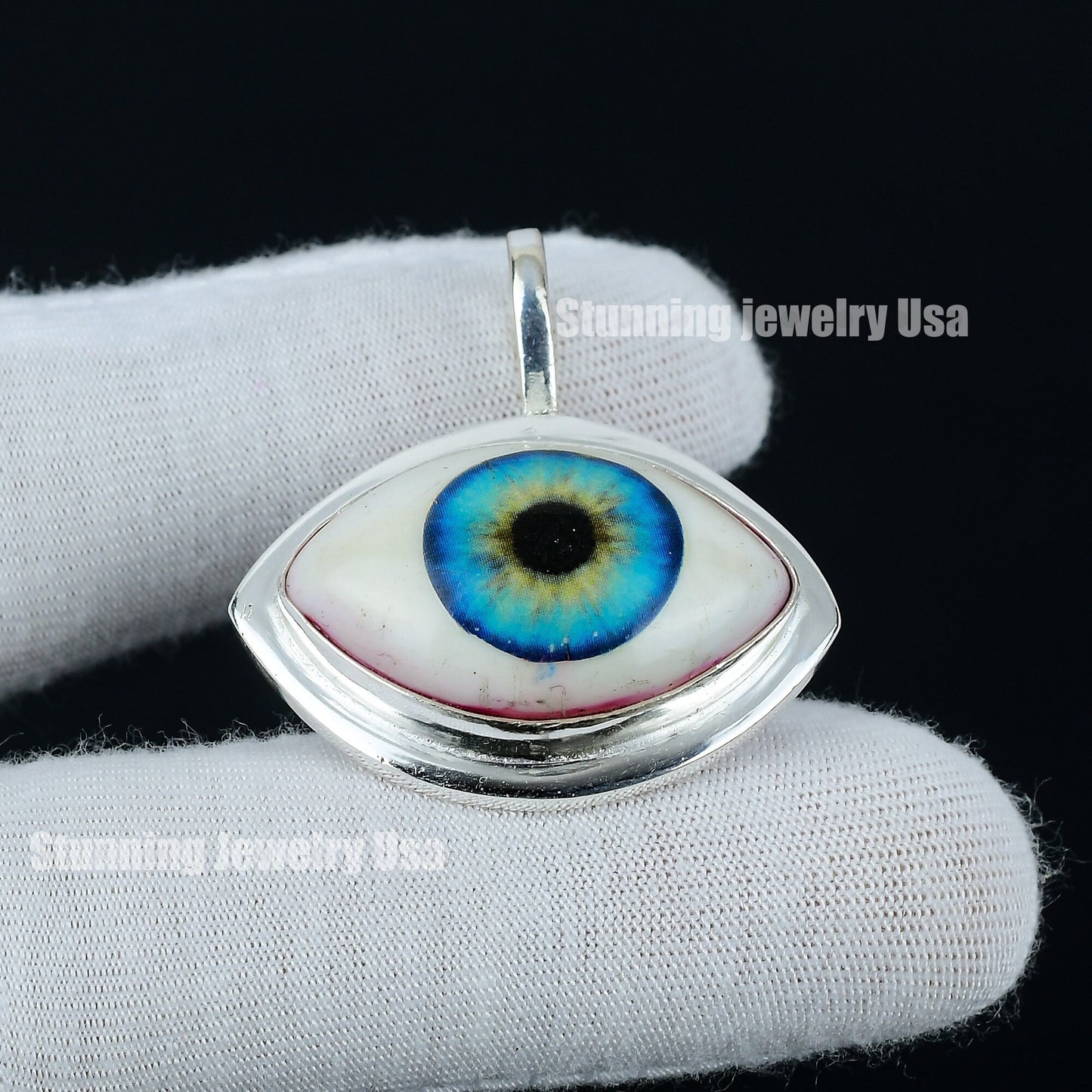 Ice Blue Human Eye Gemstone Pendant