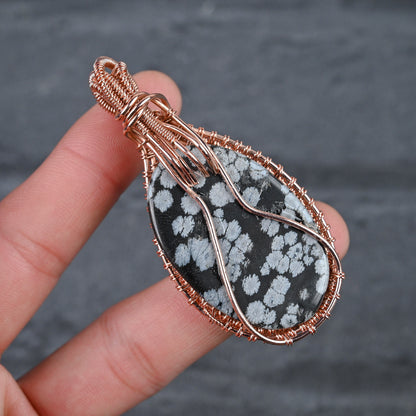 Black Snowflake Obsidian Gemstone Pendant