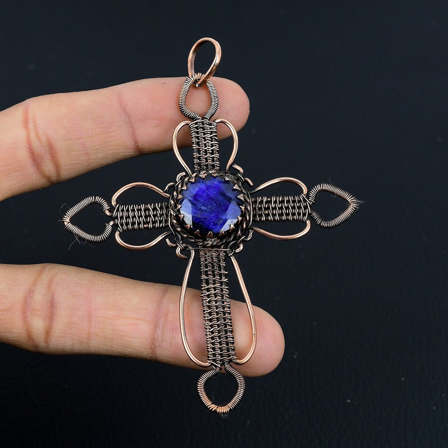 Blue Sapphire Gemstone Cross Pendant