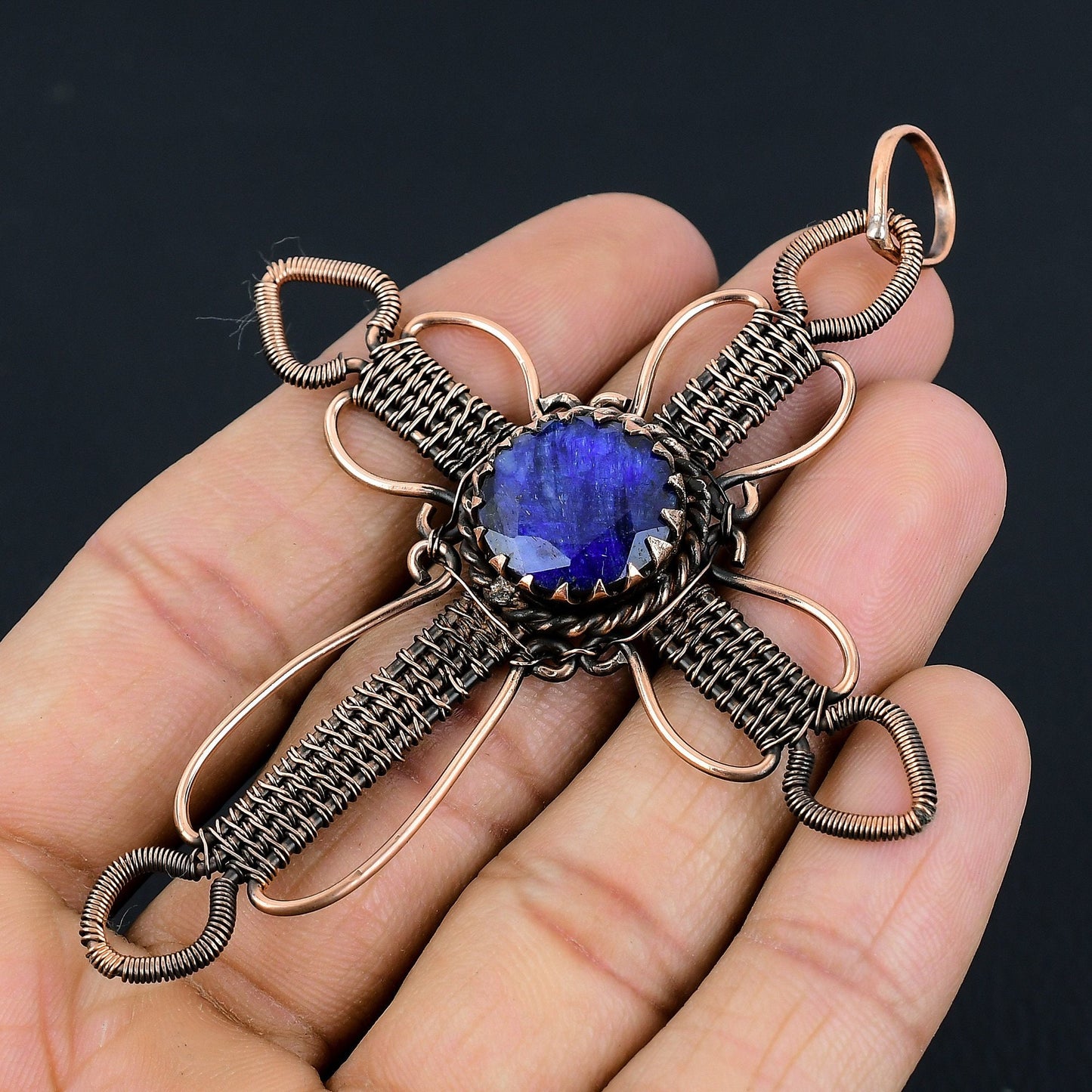 Blue Sapphire Gemstone Cross Pendant