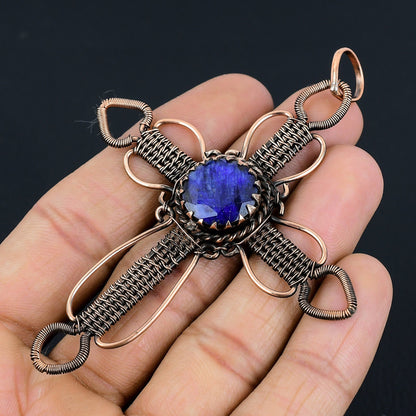 Blue Sapphire Gemstone Cross Pendant