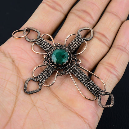 Green Emerald Gemstone Cross Pendant