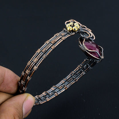 Red Ruby Gemstone Copper Cuff Bracelet