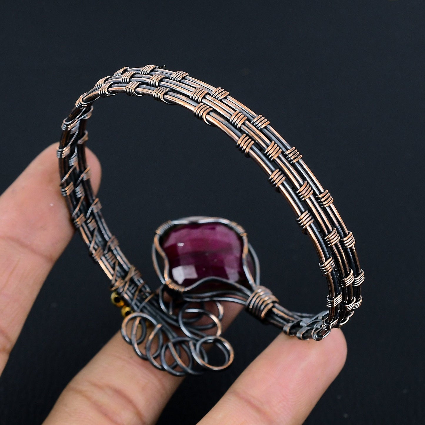 Red Ruby Gemstone Copper Cuff Bracelet