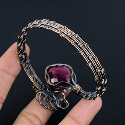 Red Ruby Gemstone Copper Cuff Bracelet