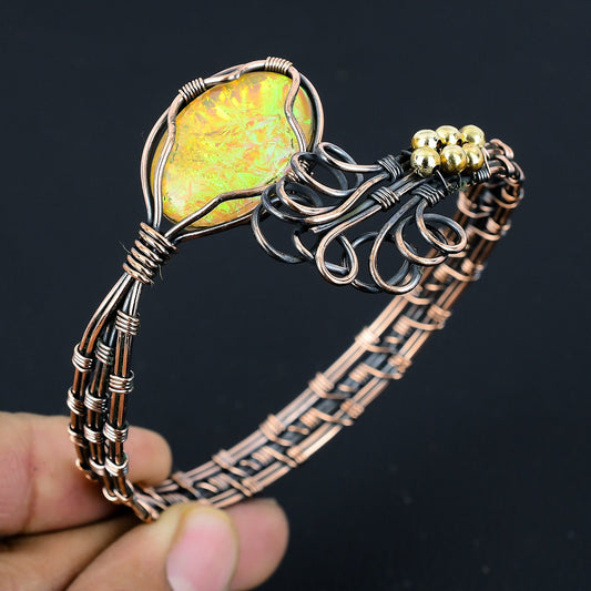 Blue Opal Gemstone Copper Cuff Bracelet