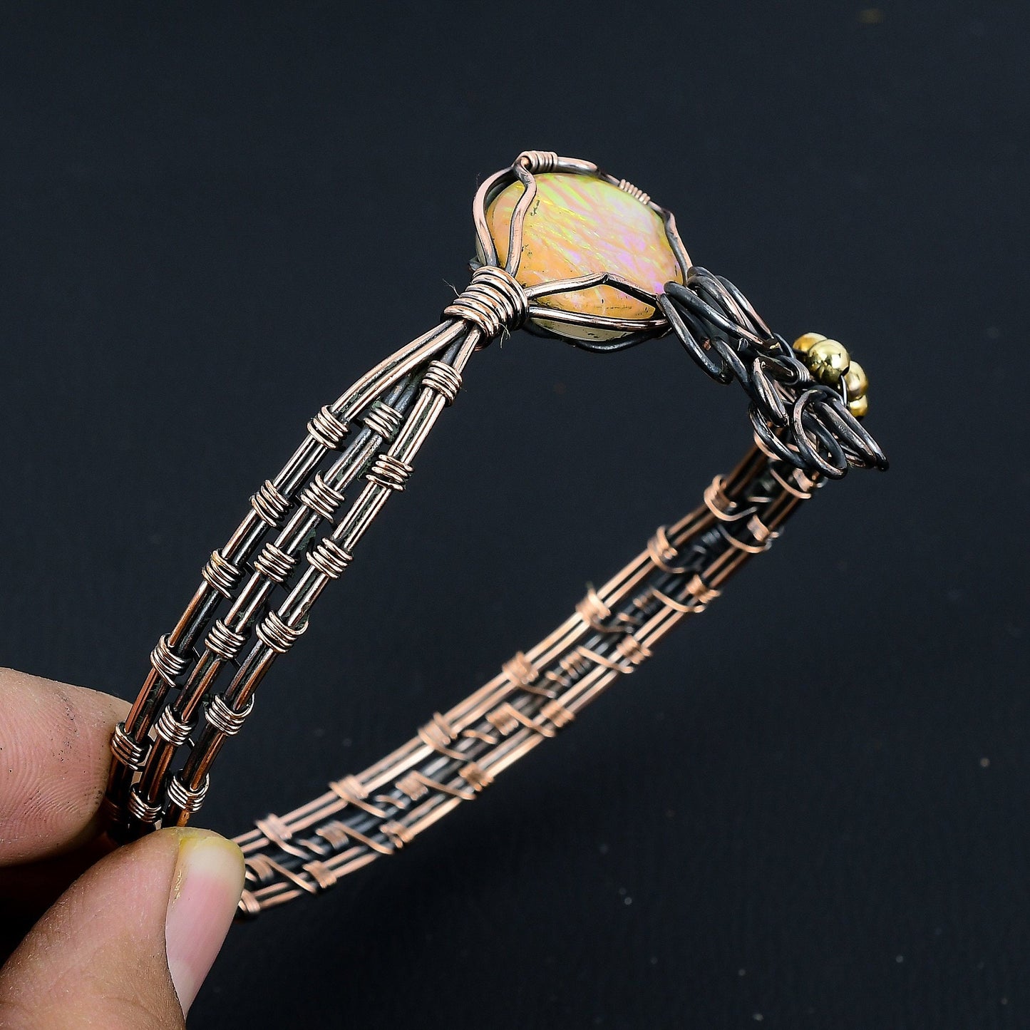 Blue Opal Gemstone Copper Cuff Bracelet