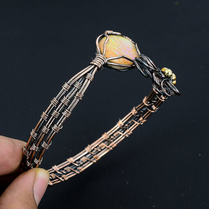 Blue Opal Gemstone Copper Cuff Bracelet