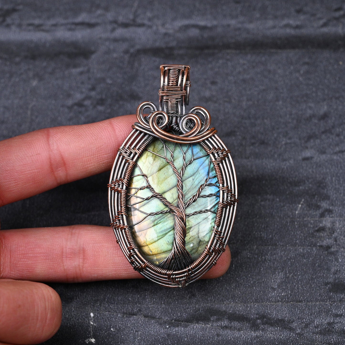 Blue-Green Labradorite Gemstone Pendant