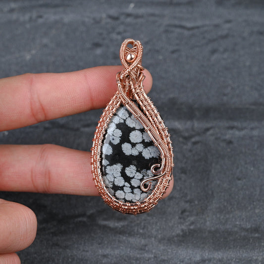Black Snowflake Obsidian Gemstone Pendant