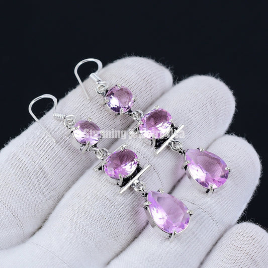 Pink Kunzite Gemstone Earrings