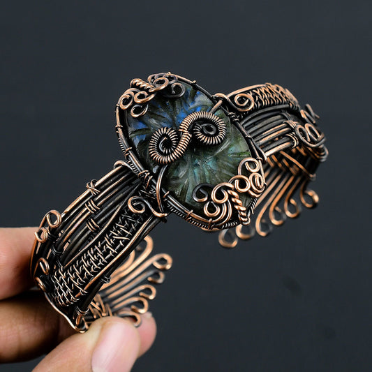 Blue Labradorite Gemstone Copper Cuff Bracelet