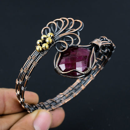 Red Ruby Gemstone Copper Cuff Bracelet