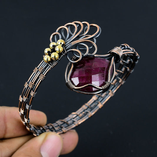 Red Ruby Gemstone Copper Cuff Bracelet