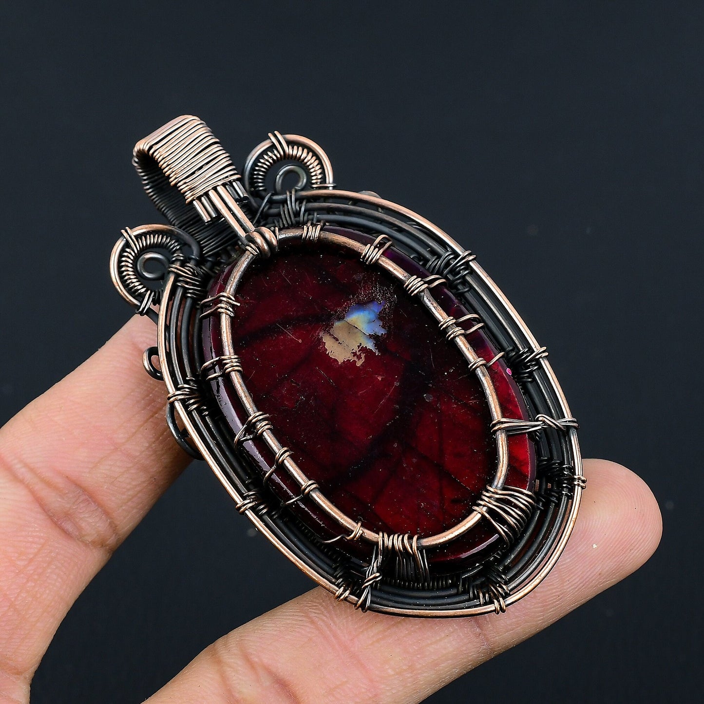 Red Fire Labradorite Gemstone Pendant