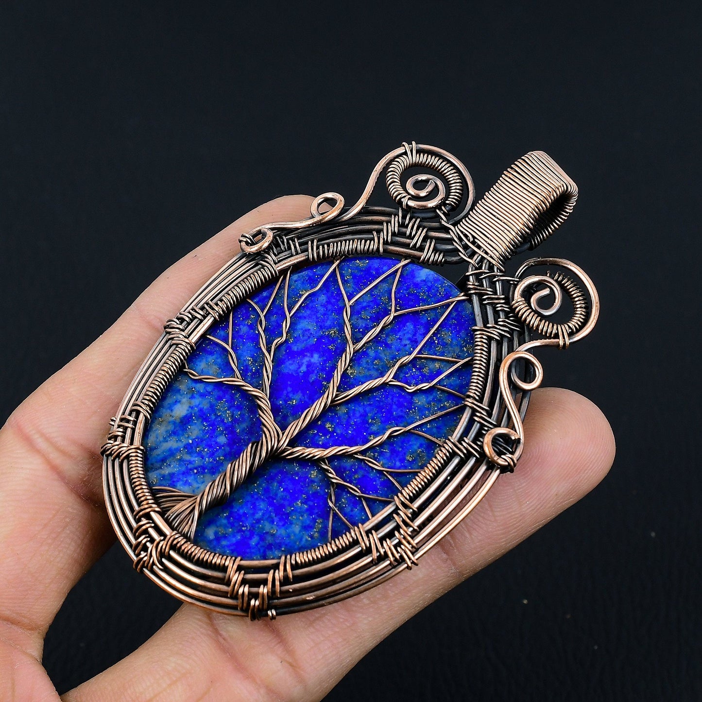 Blue Lapis Lazuli Gemstone Tree of Life Pendant