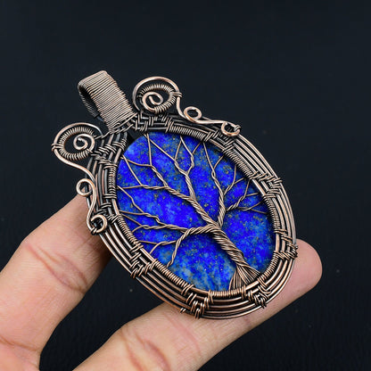 Blue Lapis Lazuli Gemstone Tree of Life Pendant
