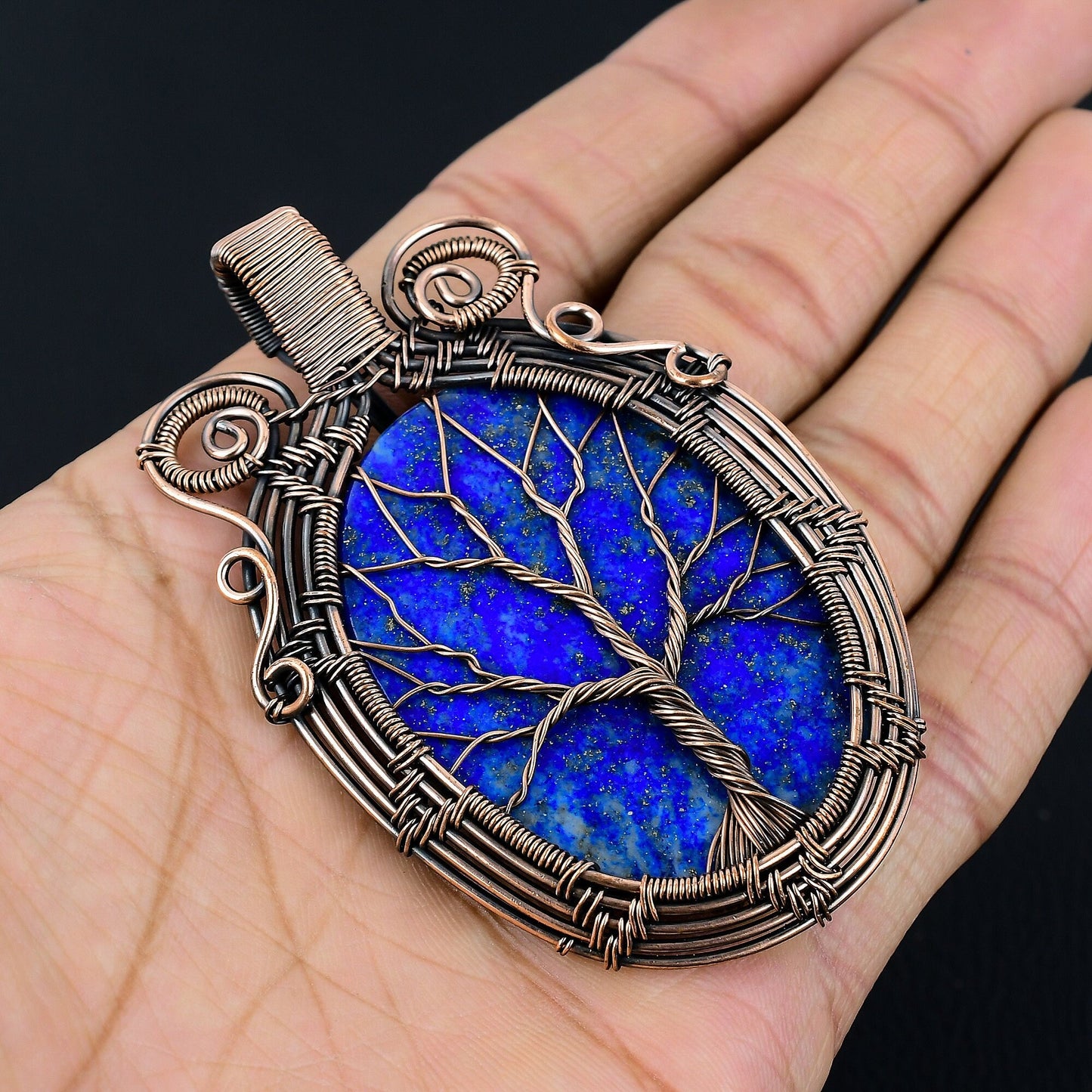 Blue Lapis Lazuli Gemstone Tree of Life Pendant