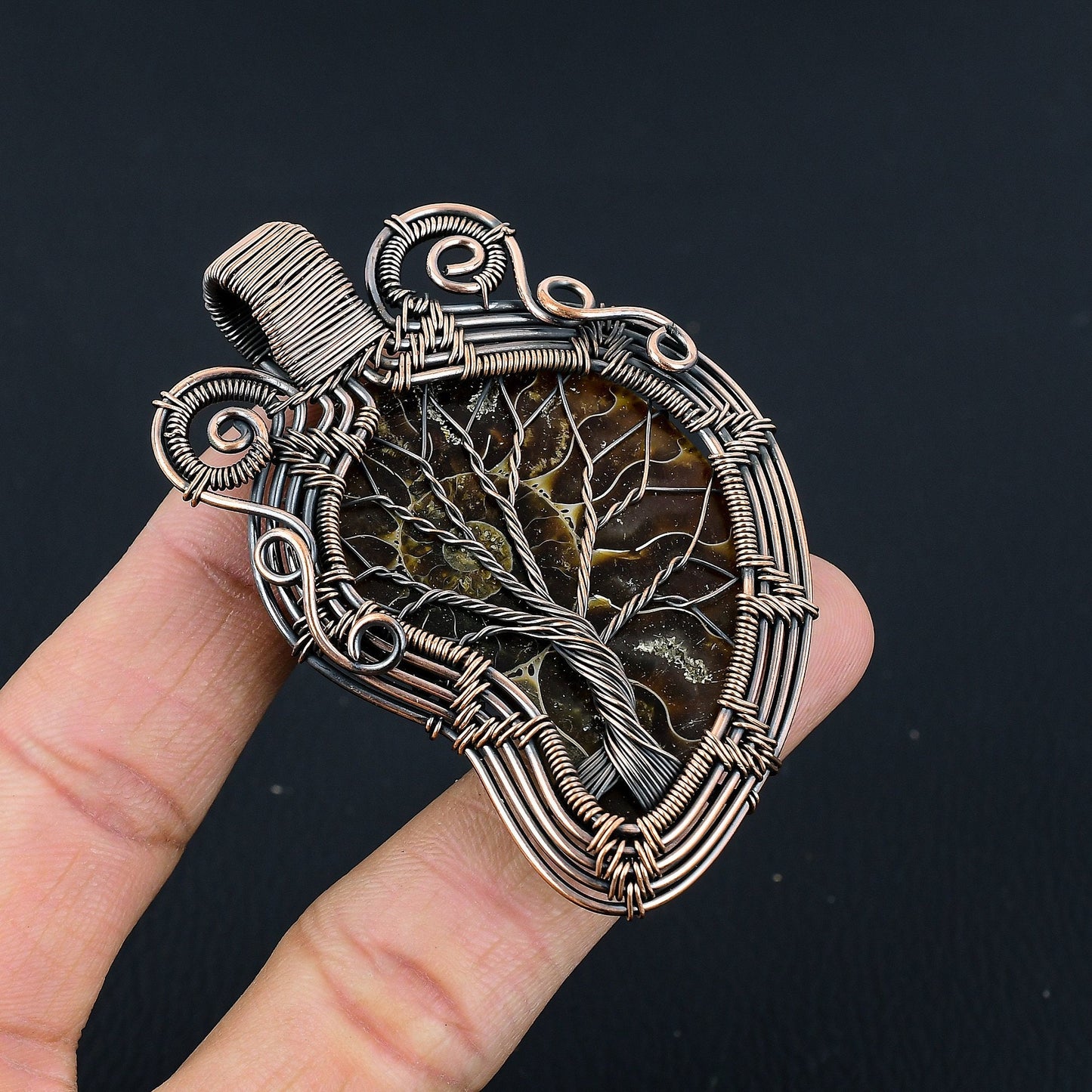 Copper Ammonite Gemstone Pendant