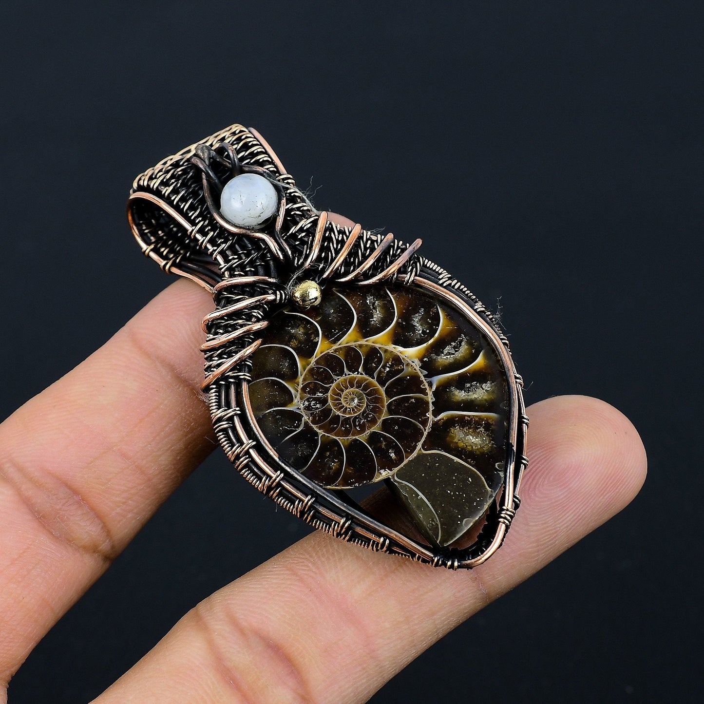 Copper Ammonite Fossil Gemstone Pendant