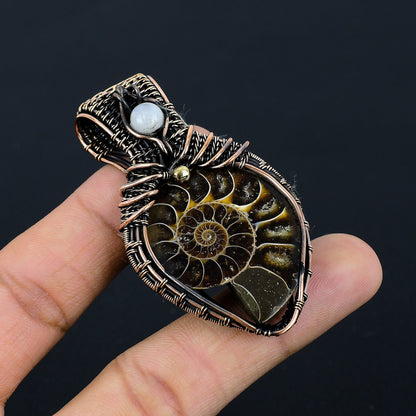 Copper Ammonite Fossil Gemstone Pendant
