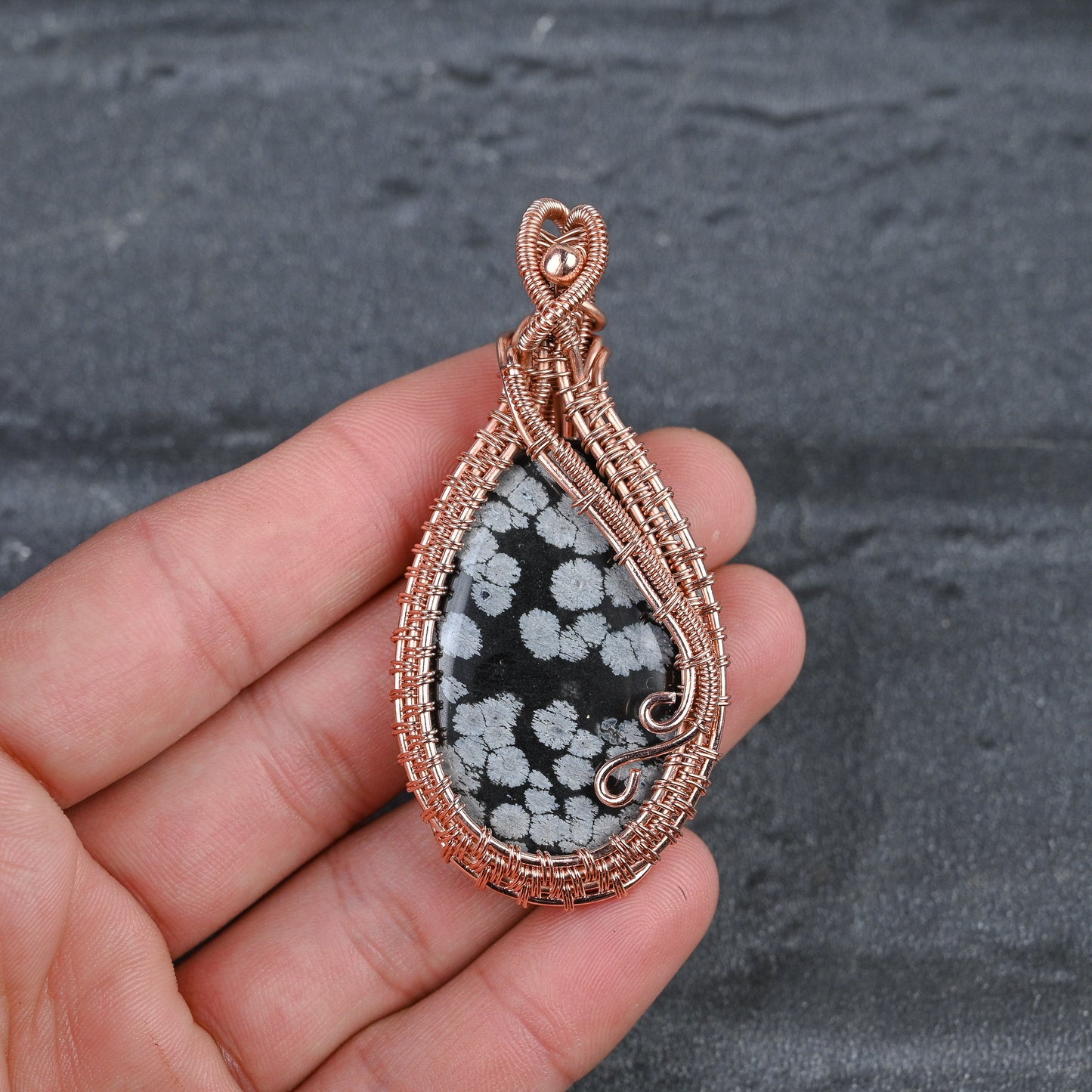 Black Snowflake Obsidian Gemstone Pendant