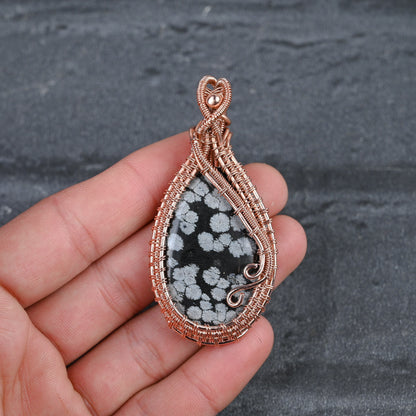 Black Snowflake Obsidian Gemstone Pendant