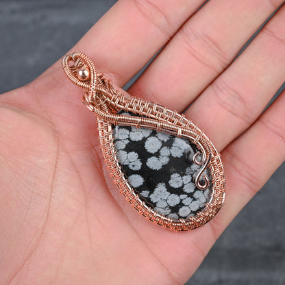 Black Snowflake Obsidian Gemstone Pendant