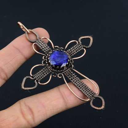 Blue Sapphire Gemstone Cross Pendant