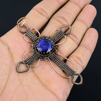 Blue Sapphire Gemstone Cross Pendant