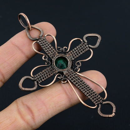 Green Emerald Gemstone Cross Pendant