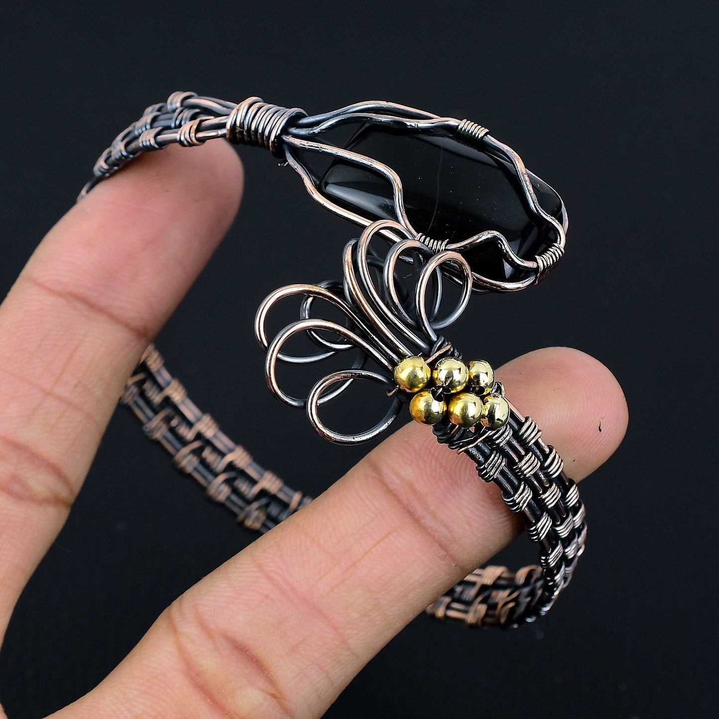 Black Onyx Gemstone Cuff Bracelet