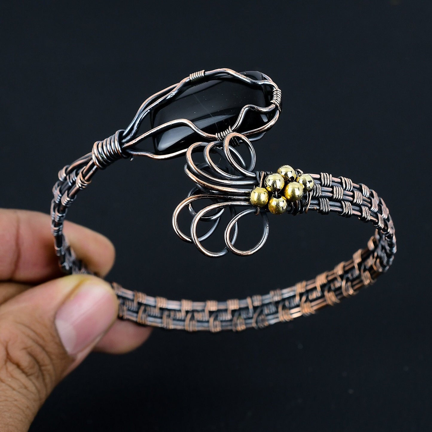 Black Onyx Gemstone Cuff Bracelet