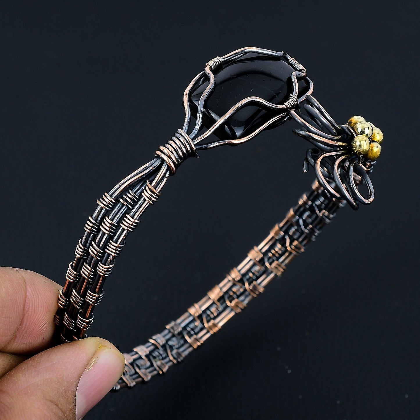 Black Onyx Gemstone Cuff Bracelet