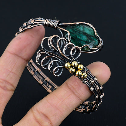 Green Emerald Gemstone Cuff Bracelet