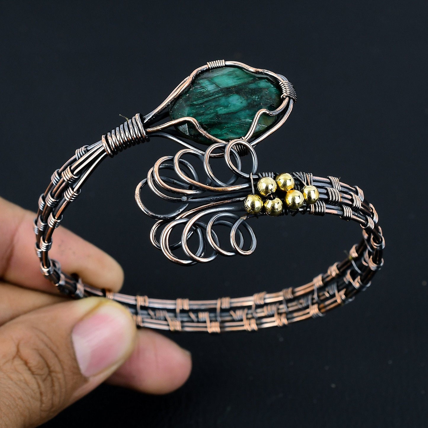Green Emerald Gemstone Cuff Bracelet