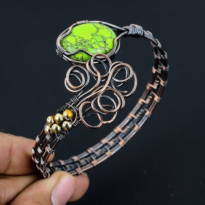 Green Turquoise Gemstone Copper Cuff Bracelet
