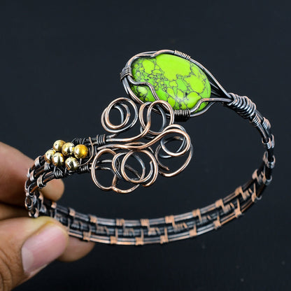 Green Turquoise Gemstone Copper Cuff Bracelet