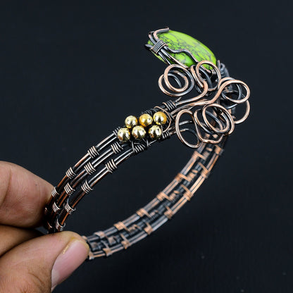 Green Turquoise Gemstone Copper Cuff Bracelet