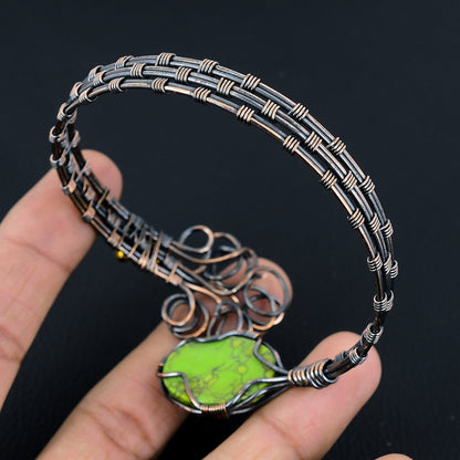 Green Turquoise Gemstone Copper Cuff Bracelet