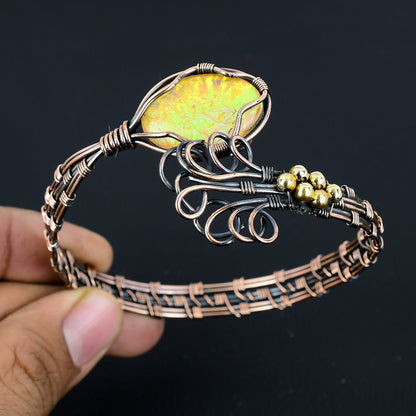 Blue Opal Gemstone Copper Cuff Bracelet
