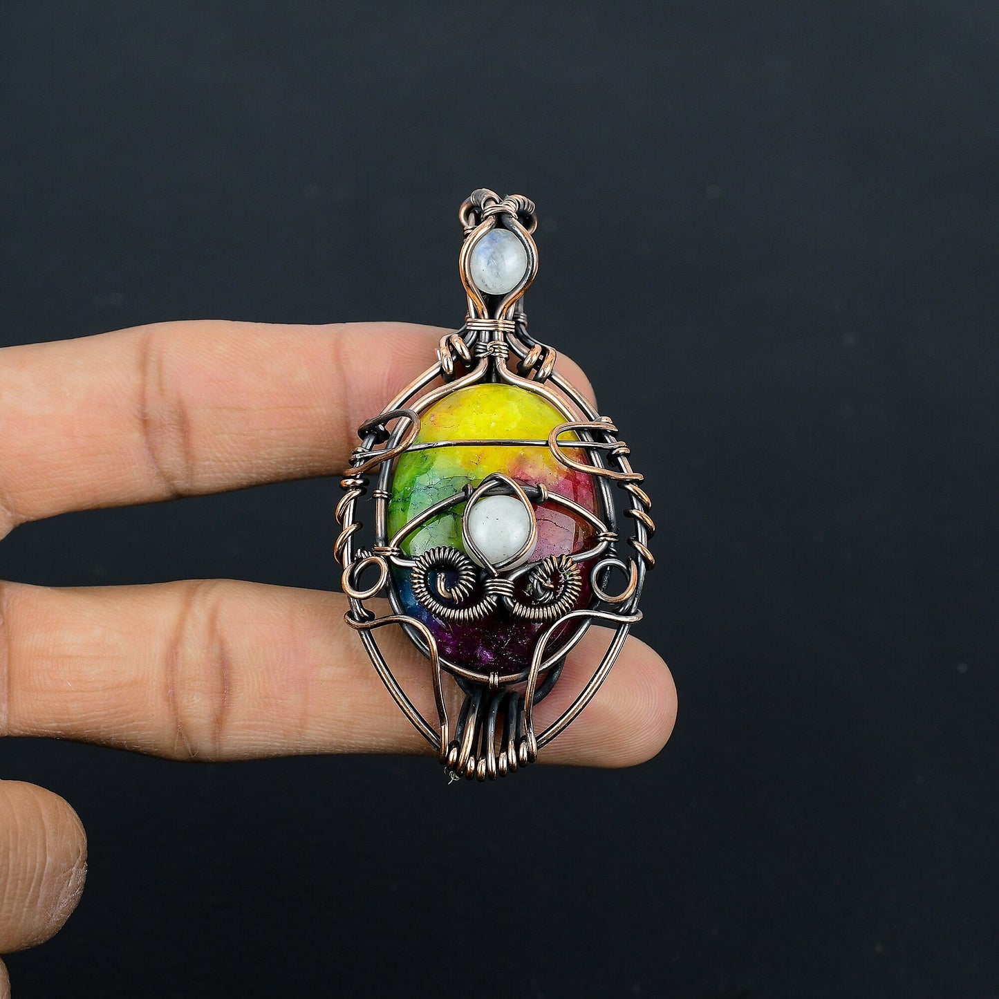 Rainbow Solar Quartz Evil Eye Gemstone Pendant