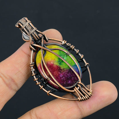 Rainbow Solar Quartz Evil Eye Gemstone Pendant
