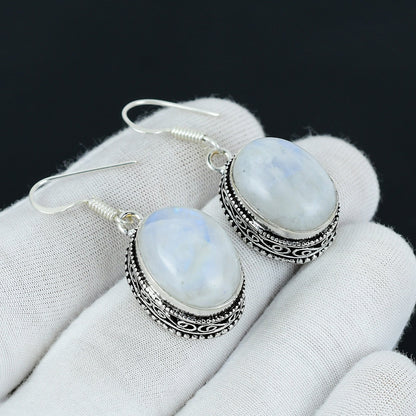 Rainbow Moonstone Gemstone Sterling Silver Earrings