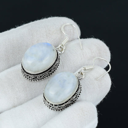 Rainbow Moonstone Gemstone Sterling Silver Earrings