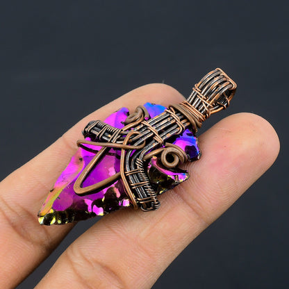 Peacock Aura Druzy Gemstone Copper Pendant