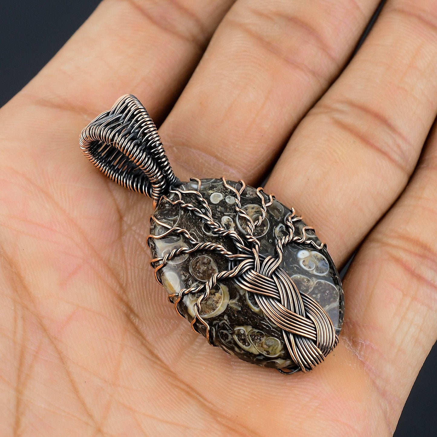 Copper Turritella Agate Gemstone Pendant