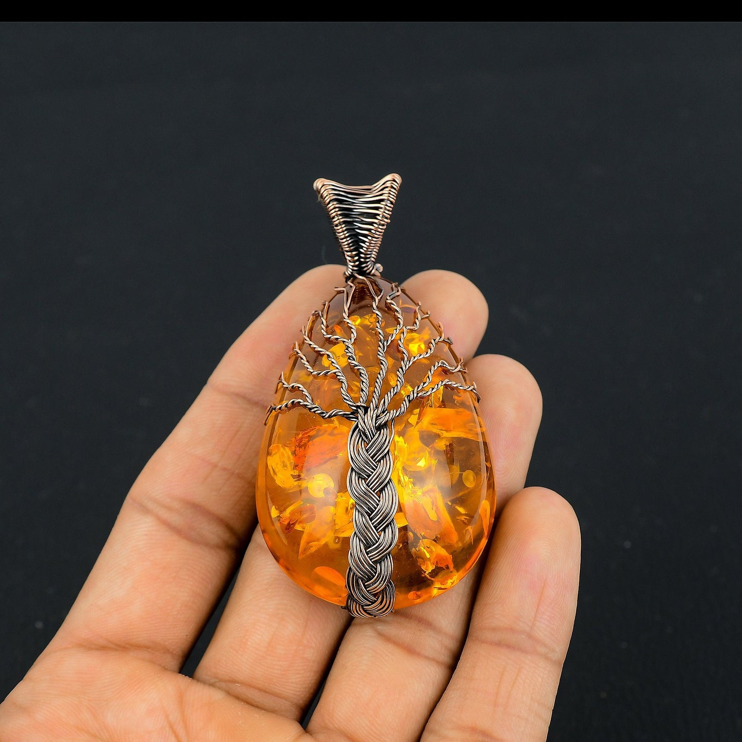 Amber Gemstone Tree of Life Pendant