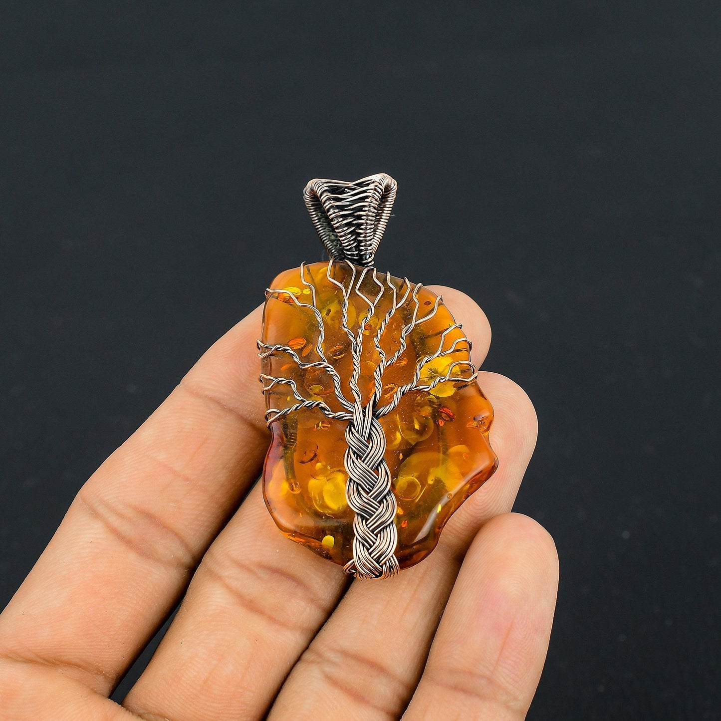 Amber Gemstone Copper Pendant