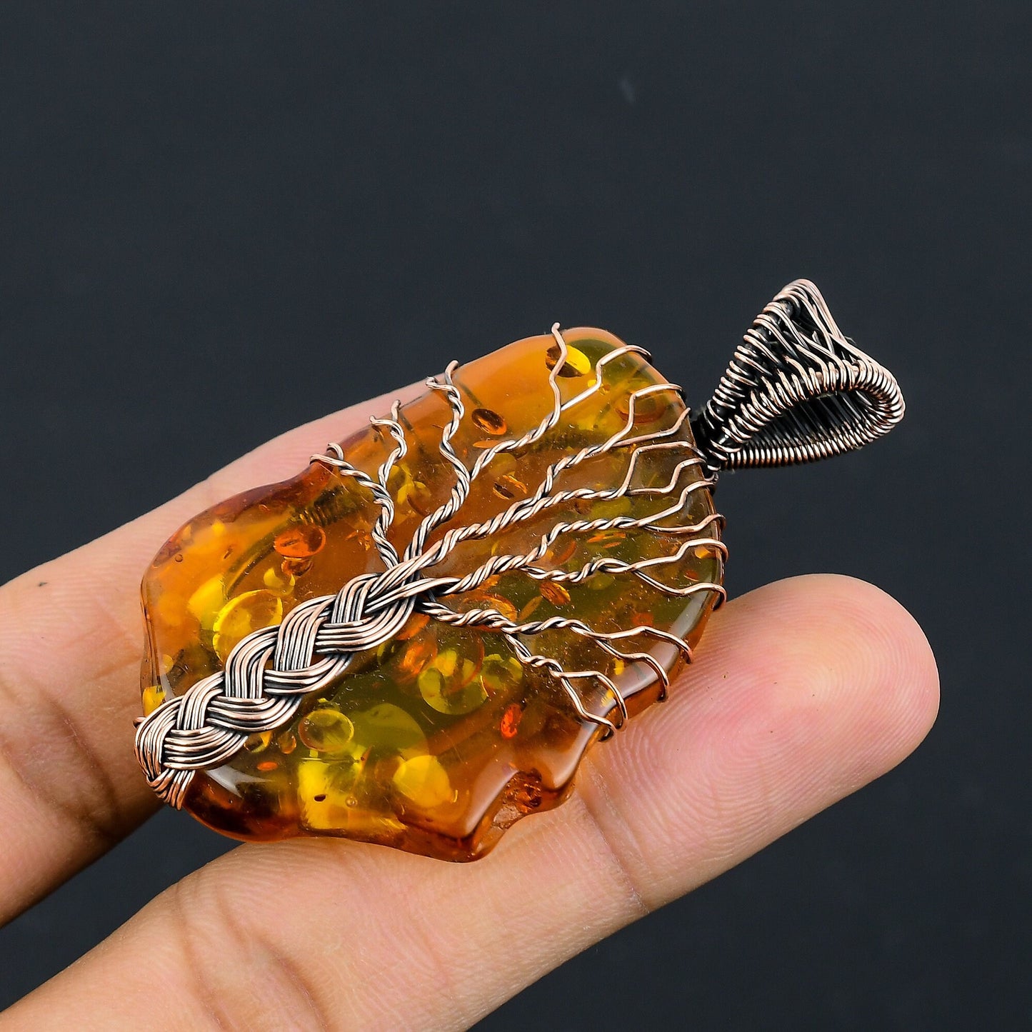 Amber Gemstone Copper Pendant